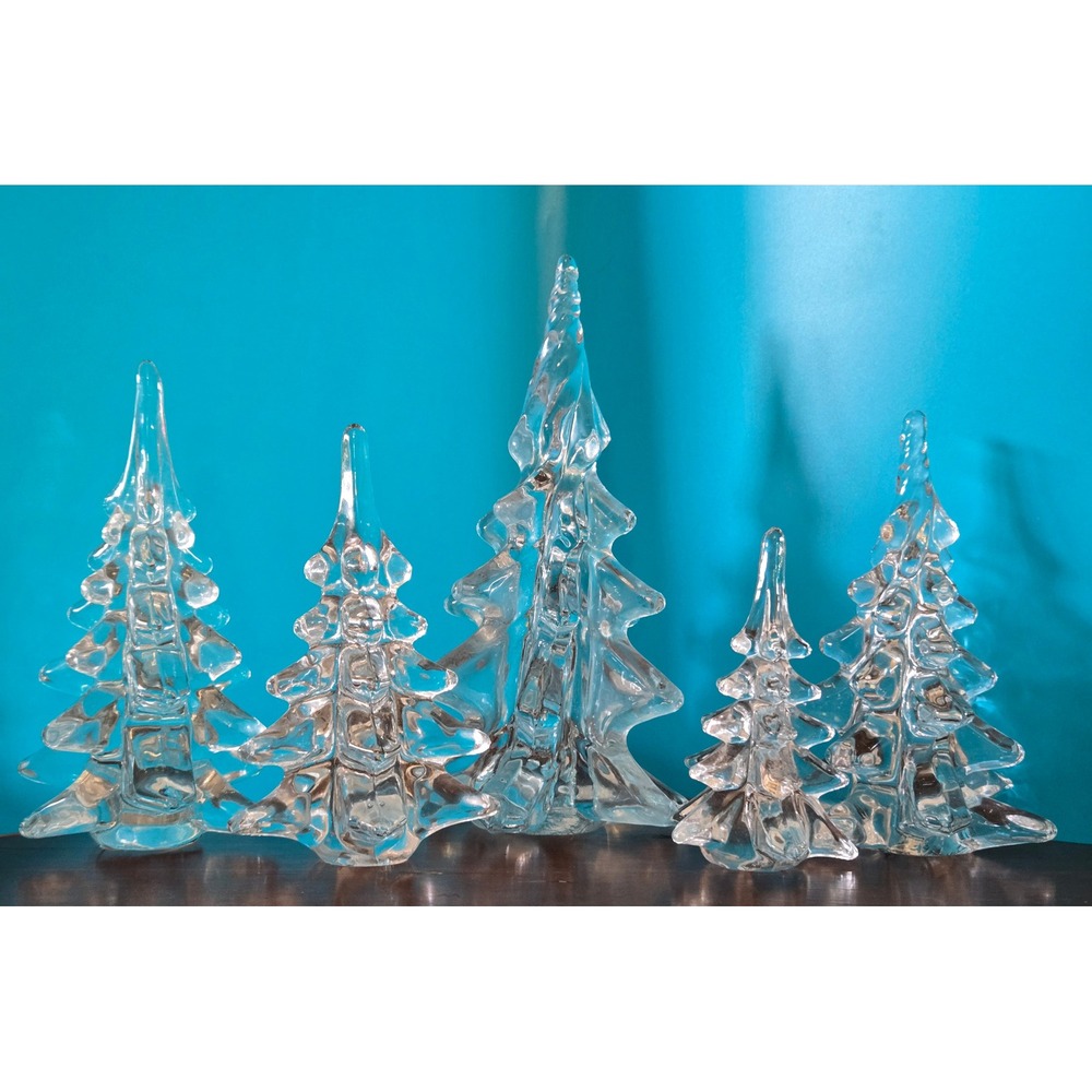 5 Piece Heavy Cut Crystal Christmas Tree Set Holiday Winter Decor Tabletop 5"-9"